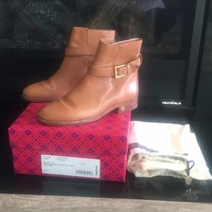 Tory Burch booties with box and dust bag.